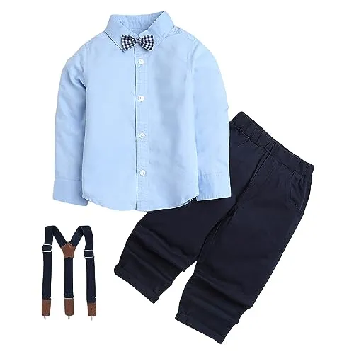 Hopscotch Boys Cotton Blend Solid Shirt And Pant Set In Blue Color For Ages 3-4 Years (BYB-2821580)