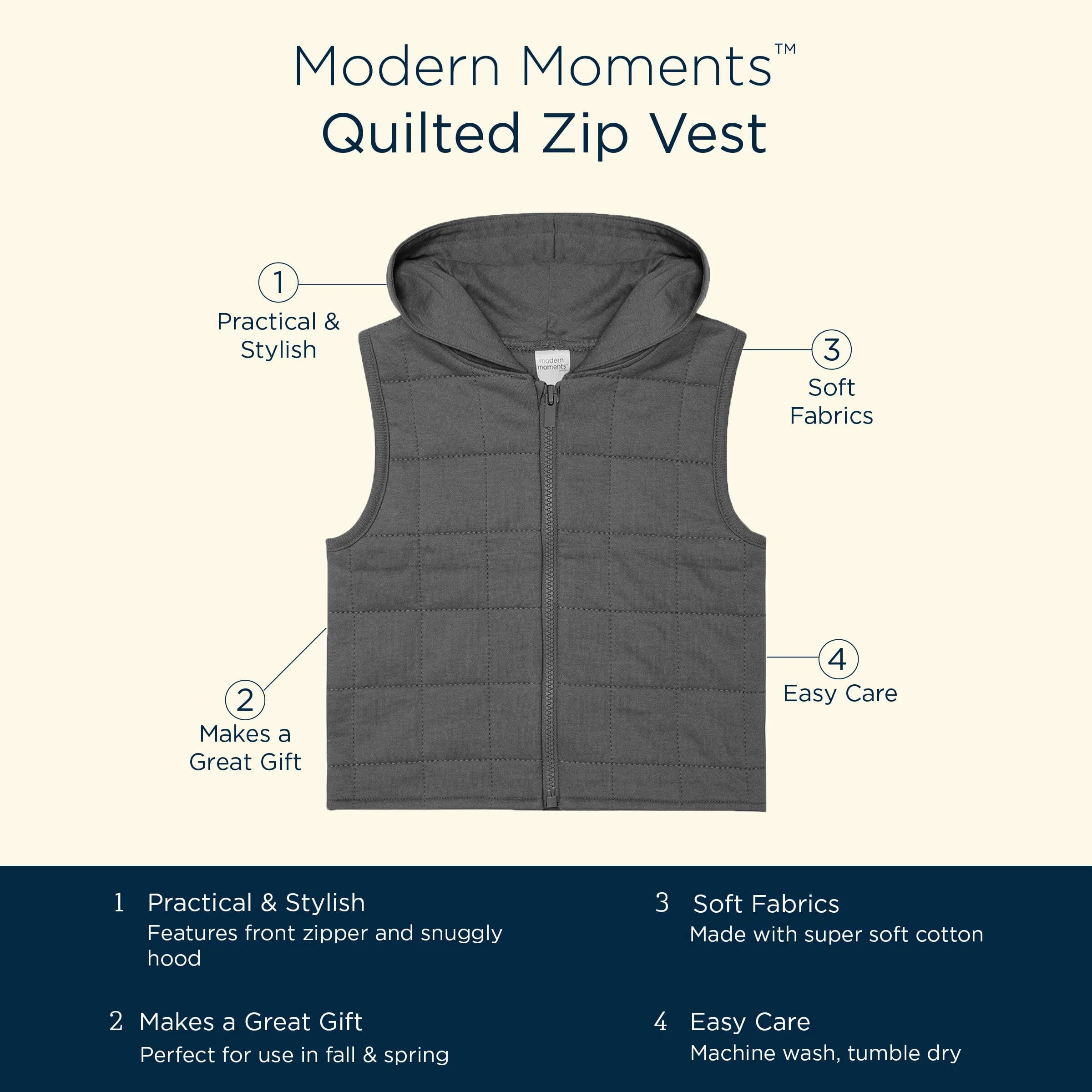 Infant & Toddler Boys Gray Quilted Hooded Vest