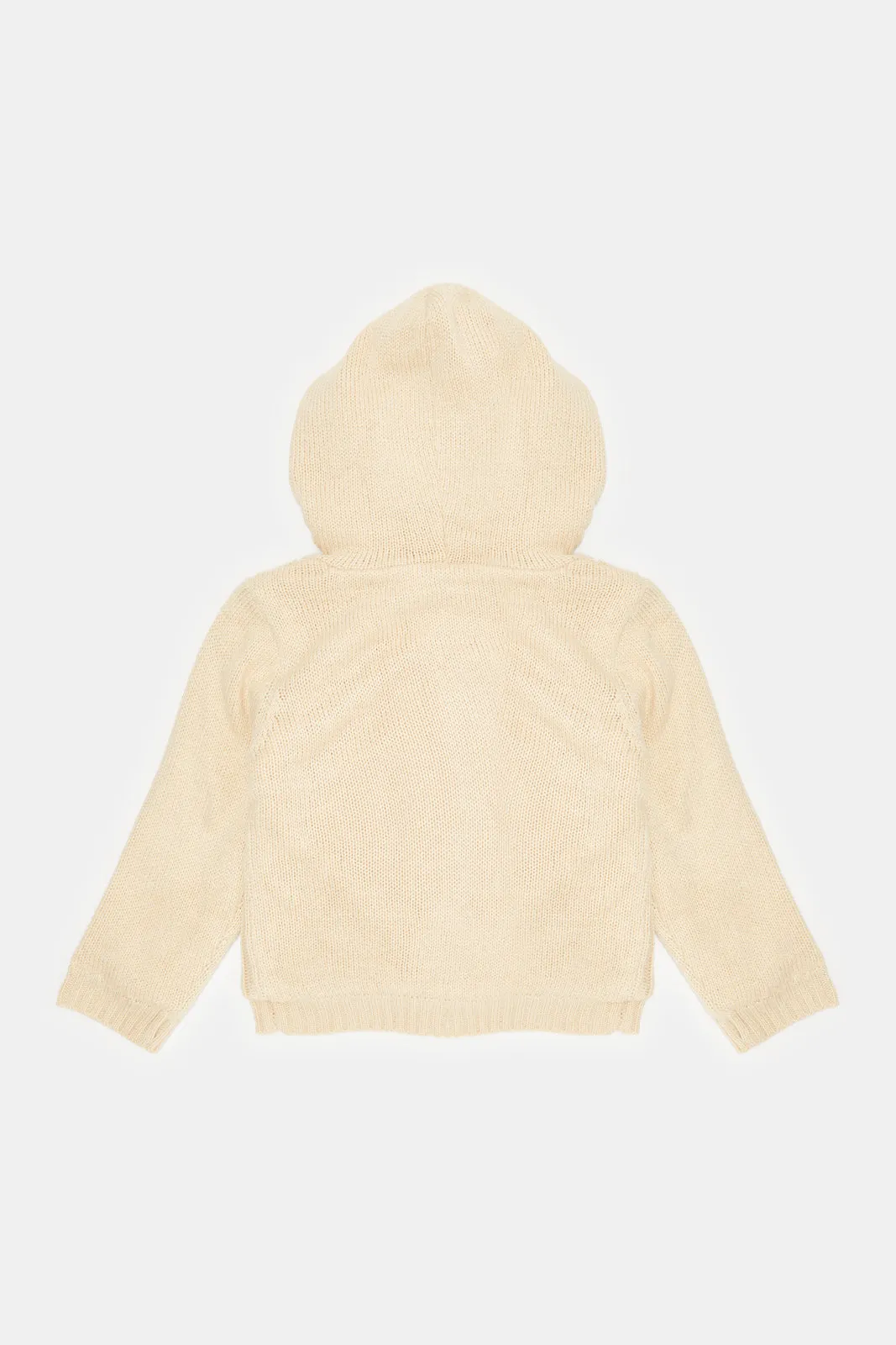 Infant Boys Cream Hooded Sherpa Cardigan