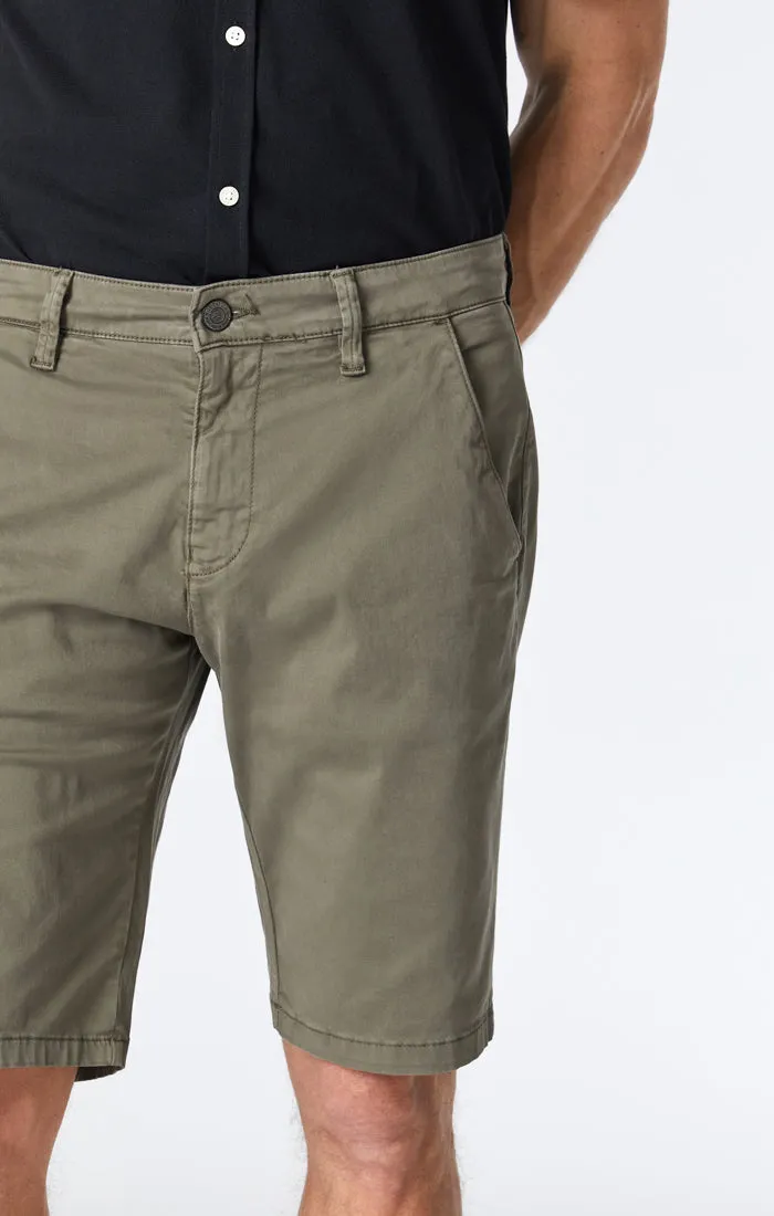 JACOB SHORTS IN DUSTY OLIVE SATEEN TWILL