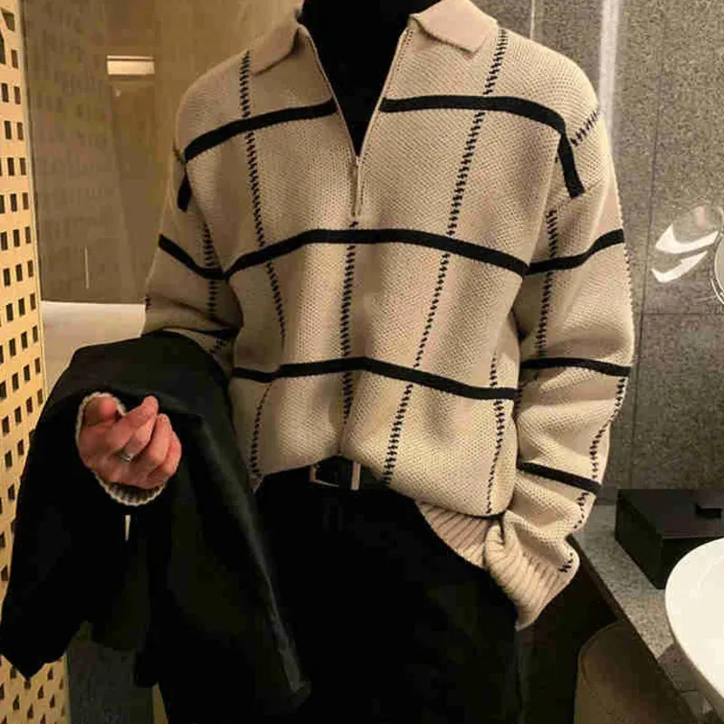 Lapel Plaid Loose Pullover Sweater