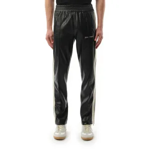 Leather Effect Track Pants in Black/Off White