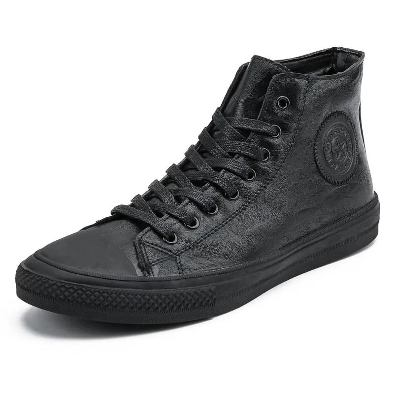 Leather High Tops Casual Sneakers Waterproof Lace Up Shoes