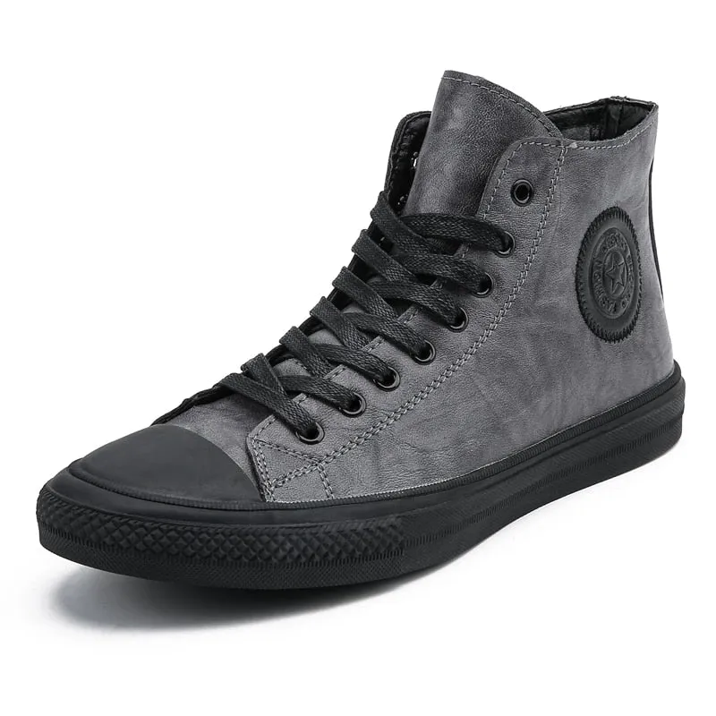 Leather High Tops Casual Sneakers Waterproof Lace Up Shoes