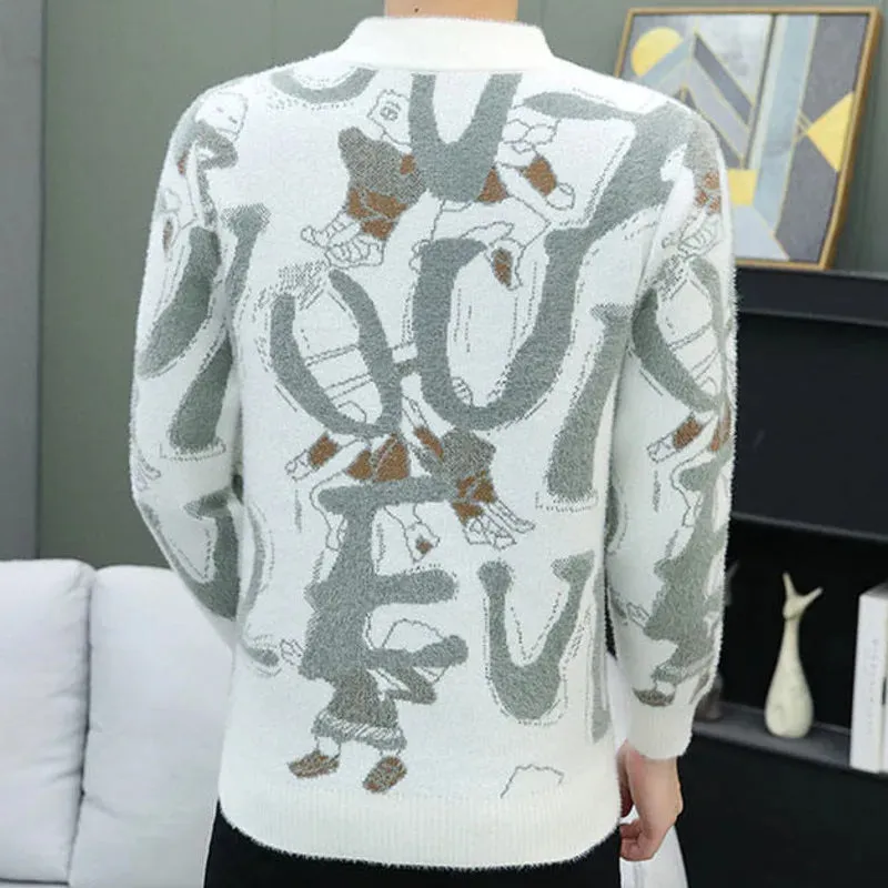 Letter Print Knitted O-Neck Sweater