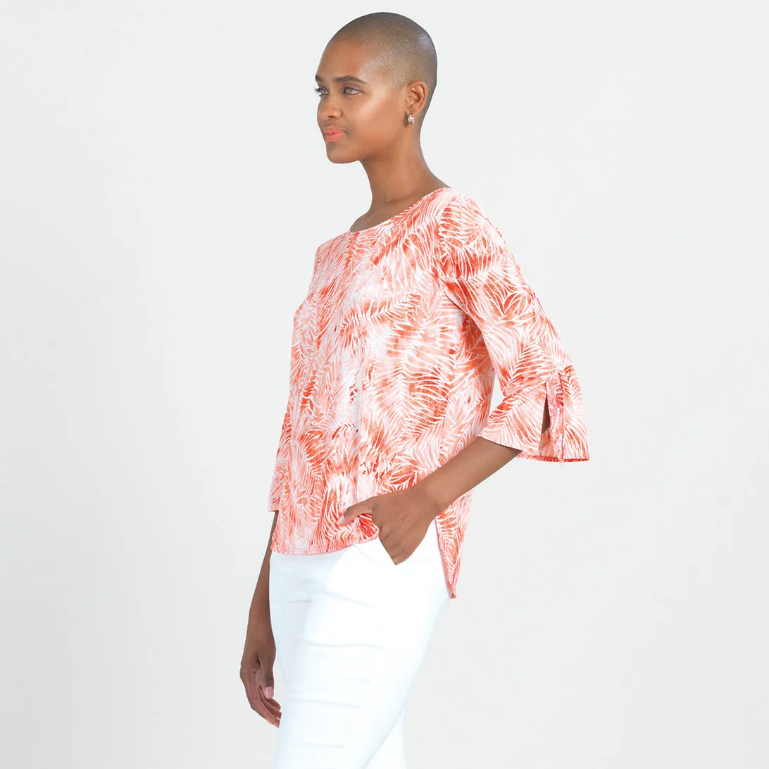 Light Knit - Tie Cuff Top - Palm Branch-Coral - Final Sale!