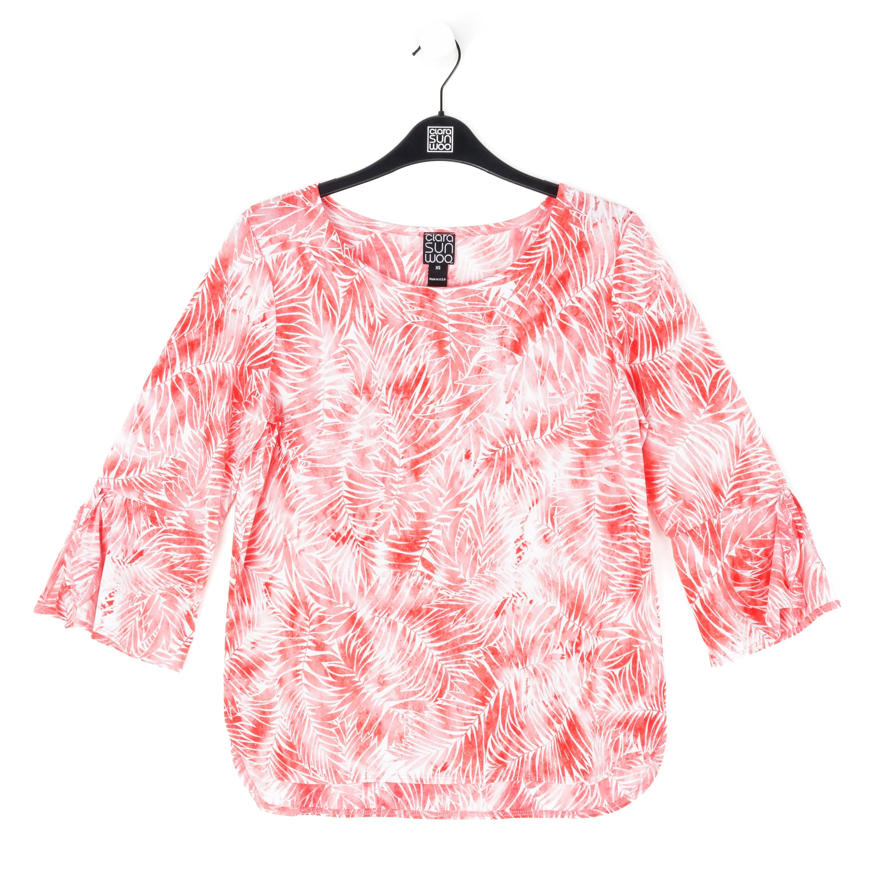 Light Knit - Tie Cuff Top - Palm Branch-Coral - Final Sale!