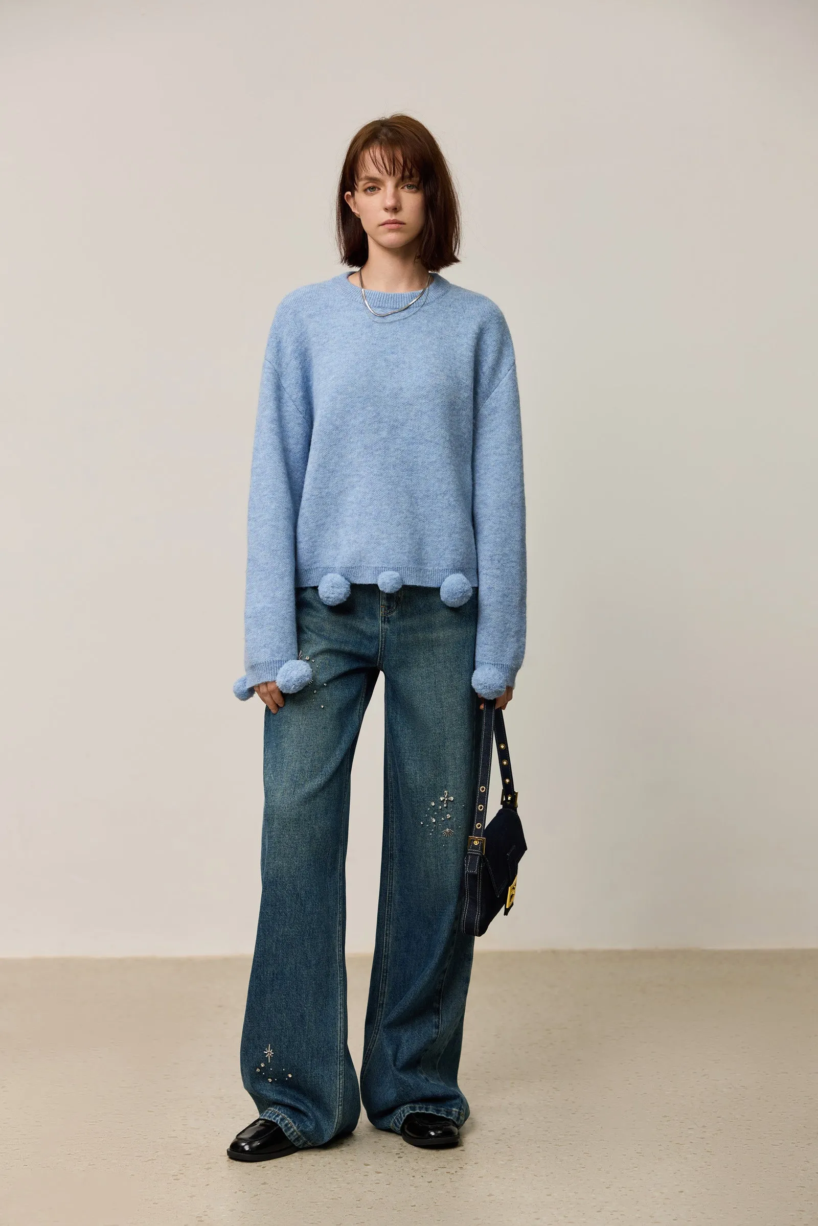 LILY Soft Drop Shoulder Pom-Pom Sweater