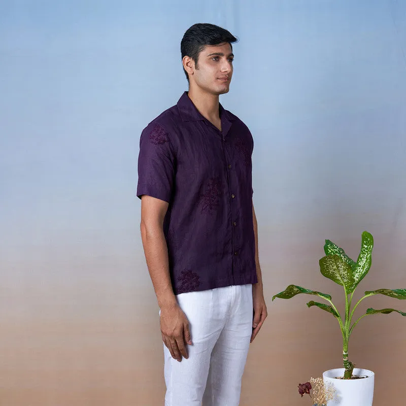 Linen Embroidered Shirt | Unisex | Purple