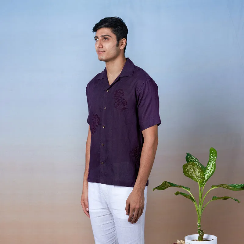 Linen Embroidered Shirt | Unisex | Purple