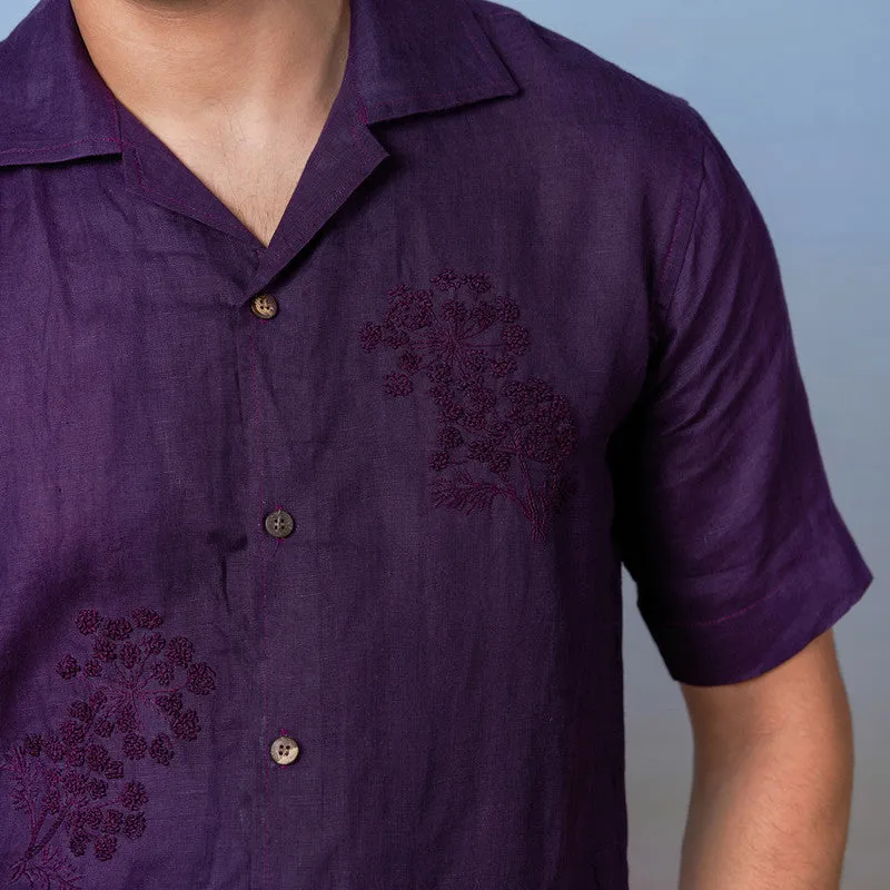 Linen Embroidered Shirt | Unisex | Purple