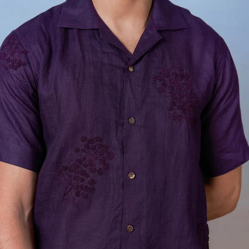 Linen Embroidered Shirt | Unisex | Purple