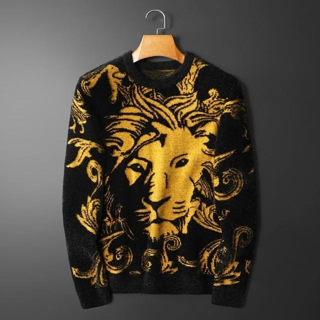 Lion Stare Black Printed Sweater