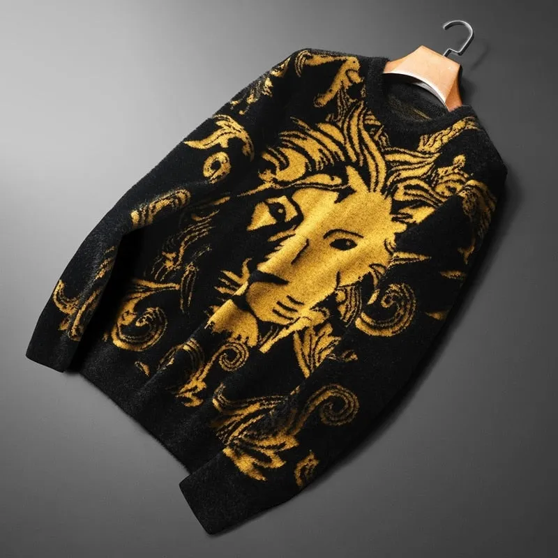 Lion Stare Black Printed Sweater