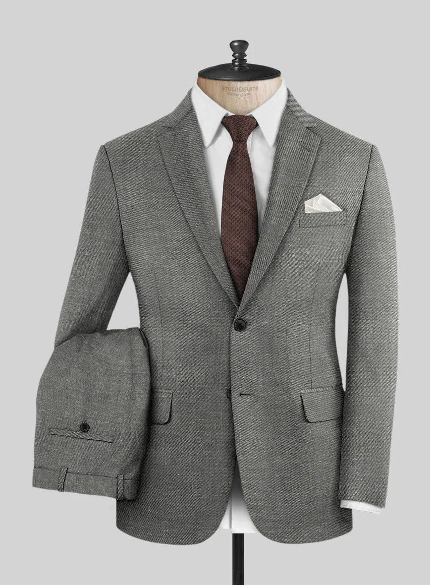 London Loom Gray Twill Wool Silk Linen Suit