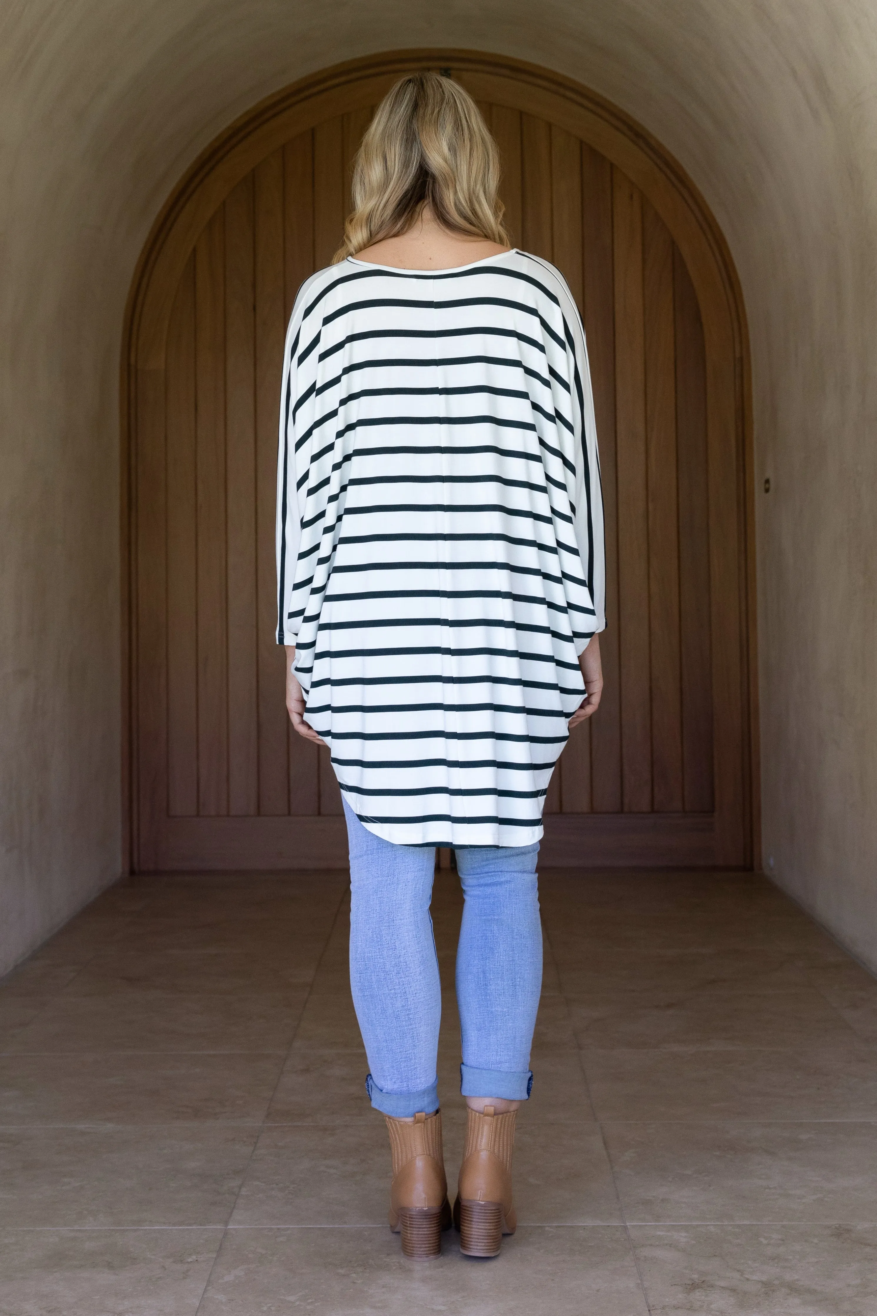 Long Sleeve Hi Low Miracle Top in Pistachio Stripe