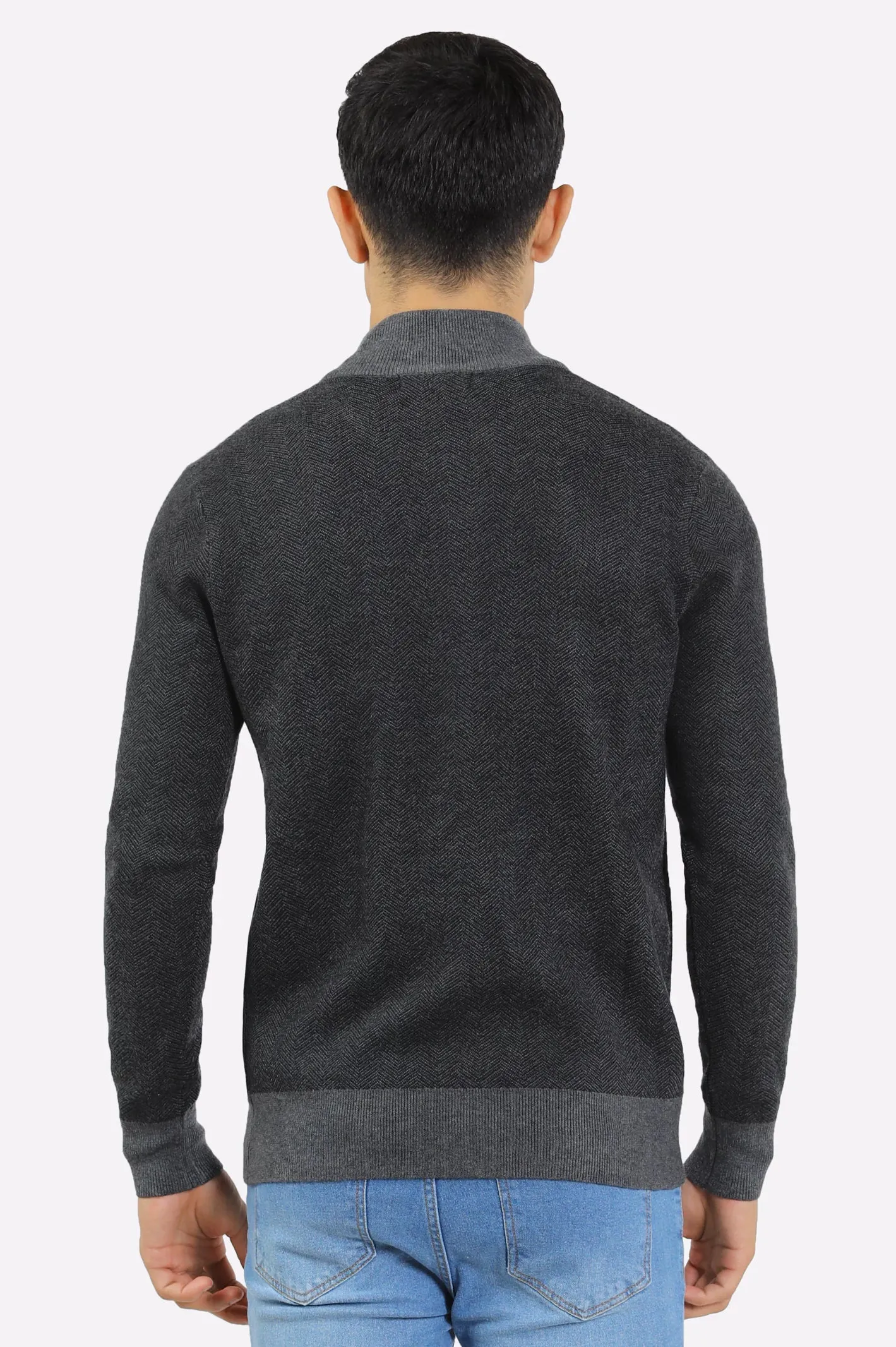 Men Light Grey Zipper Cardigan