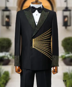 Mens Black Tuxedo With Embroidery