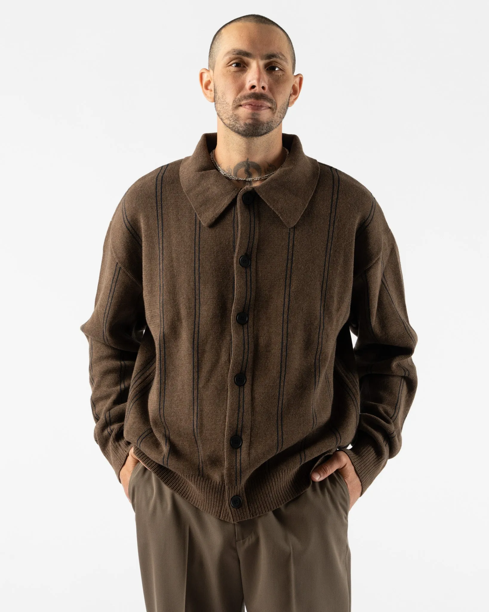 mfpen Formal Cardigan in Light Brown Stripe