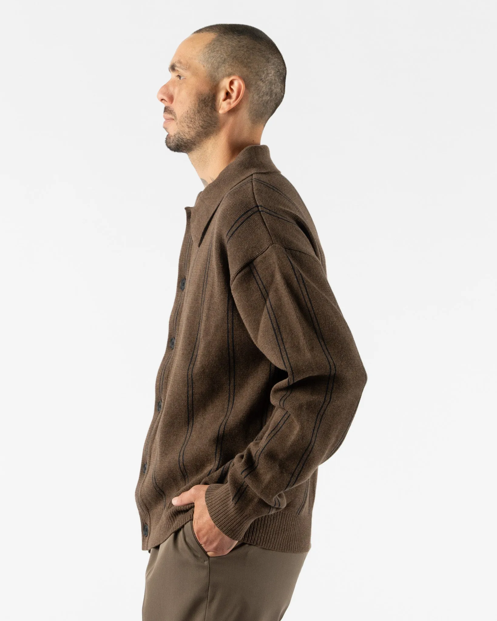 mfpen Formal Cardigan in Light Brown Stripe