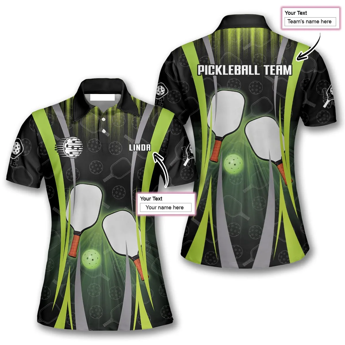 Personalized Name Lawn Green Pickleball Polo Shirts For Women