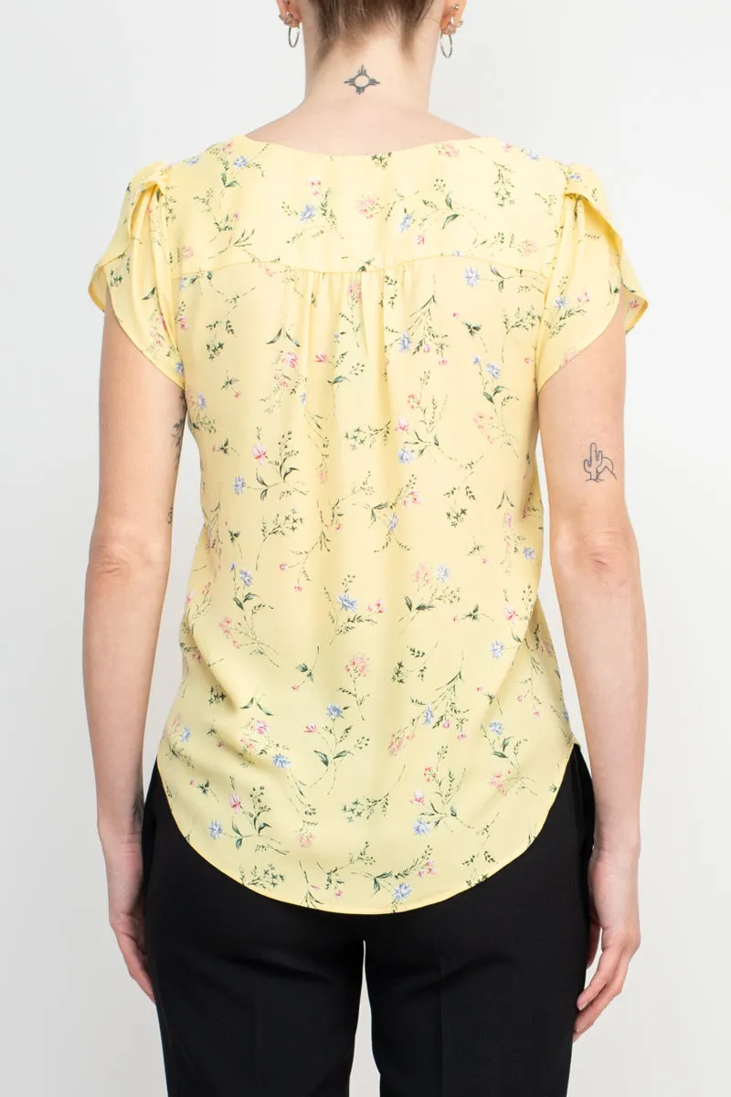 Premise V Neck Short Sleeves Floral Crepe Top