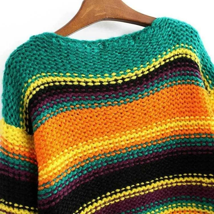 Rainbow Striped Knitted Pullover