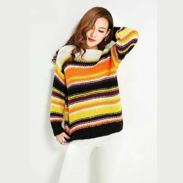 Rainbow Striped Knitted Pullover