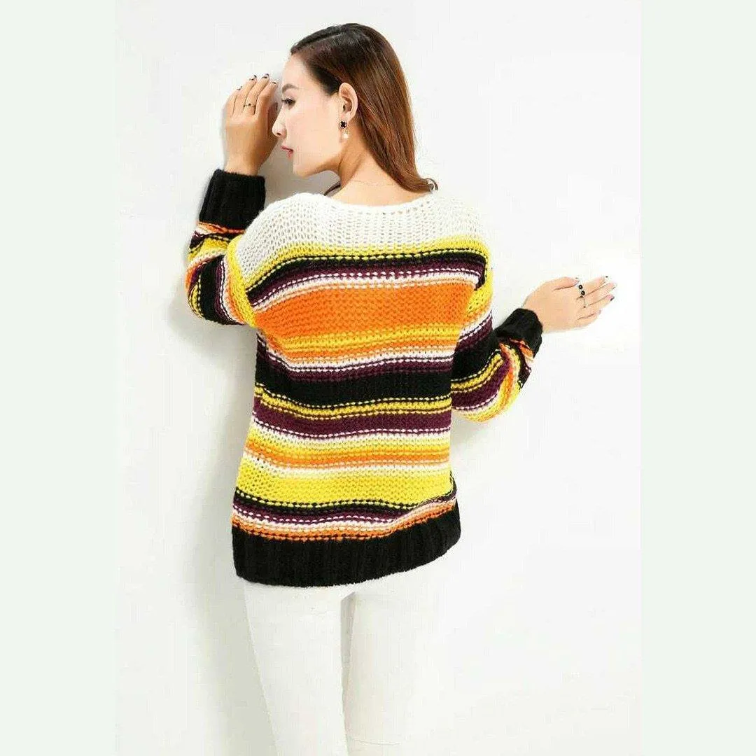 Rainbow Striped Knitted Pullover