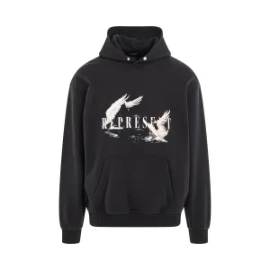 Swan Print Hoodie in Black