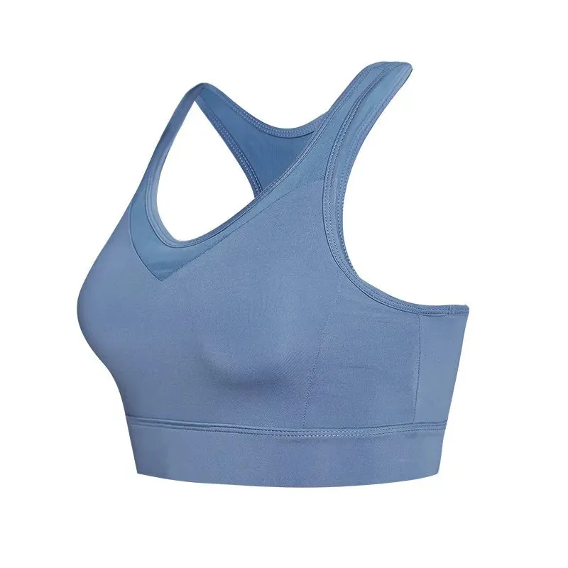 Vansydical Women Mesh V-Neck Yoga Tops Padded Athletic Gym Running Sports Bra