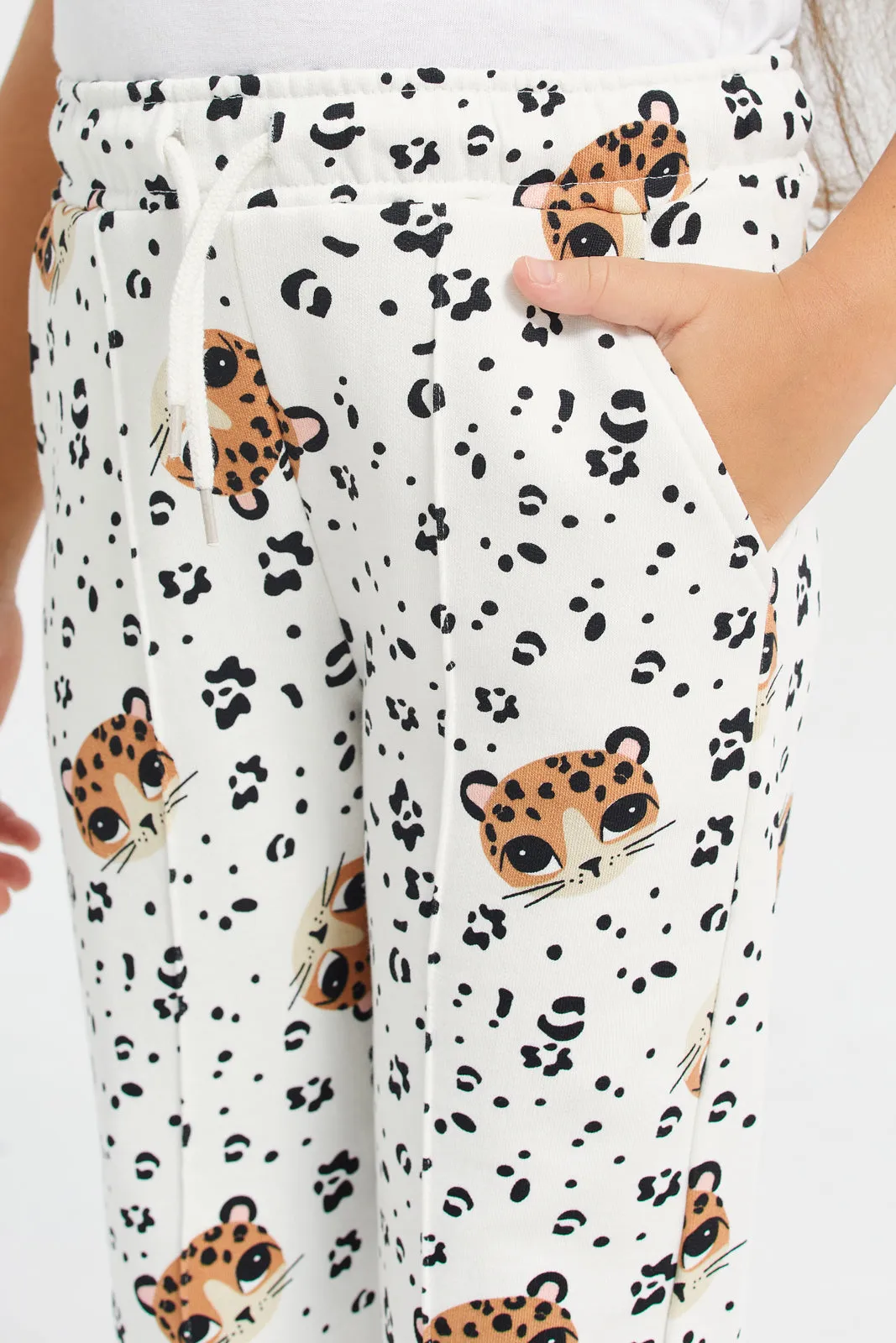 White Animal Print Track Pant