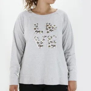 Women's Cotton Graphic Sweater,Light Grey