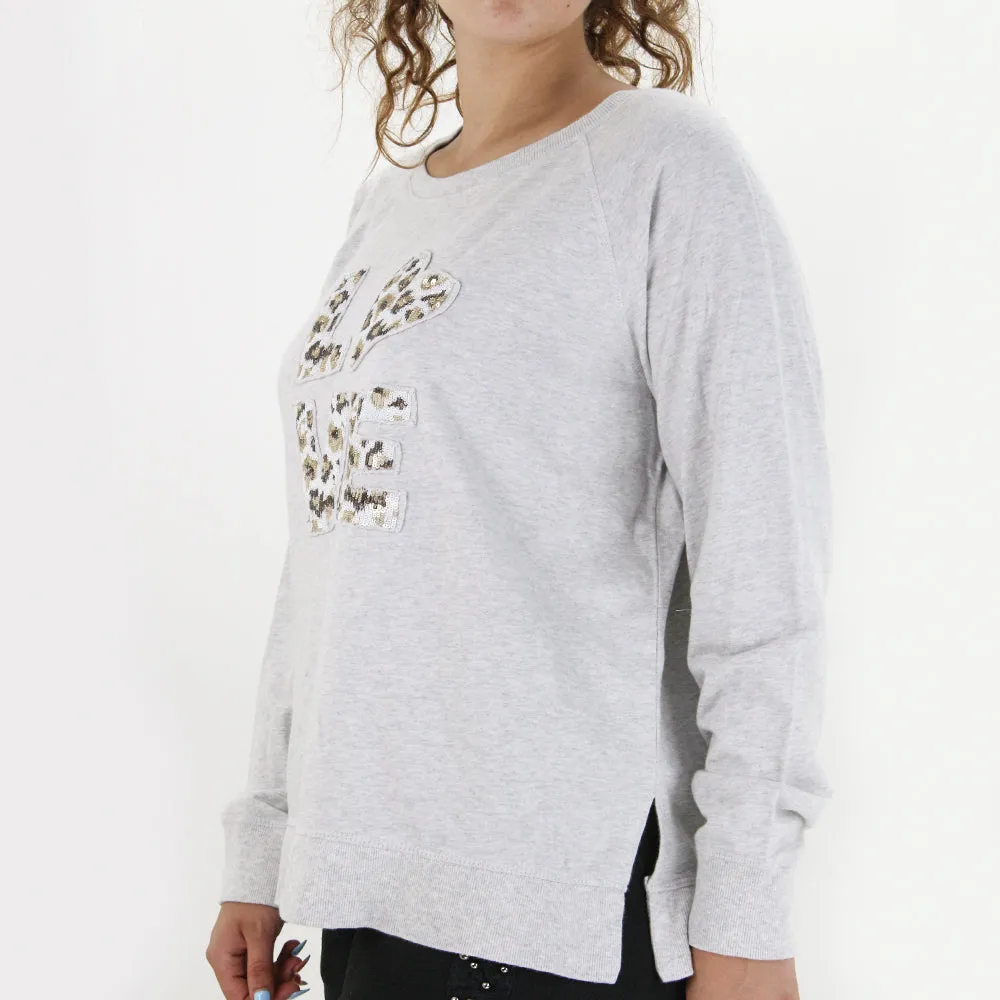 Women's Cotton Graphic Sweater,Light Grey