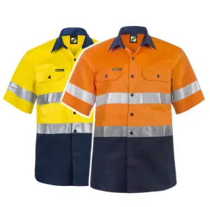 WS4001 HI VIS SHORT SLEEVE COTTON DRILL REFLECTIVE SHIRT